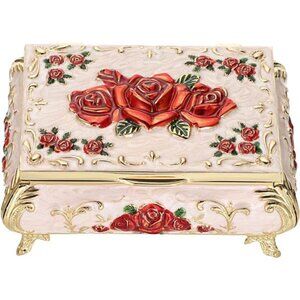 Vintage Metal Jewelry Box Small Treasure Chest Case Trinket Organizer Earrings